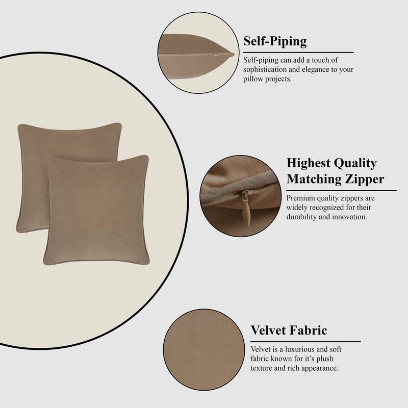 A1HC Set of 2 Luxurious Fine Soft Velvet Throw Pillow Covers Only, For Sofas, Beds, Vibrant Colors and Hidden Zipper
