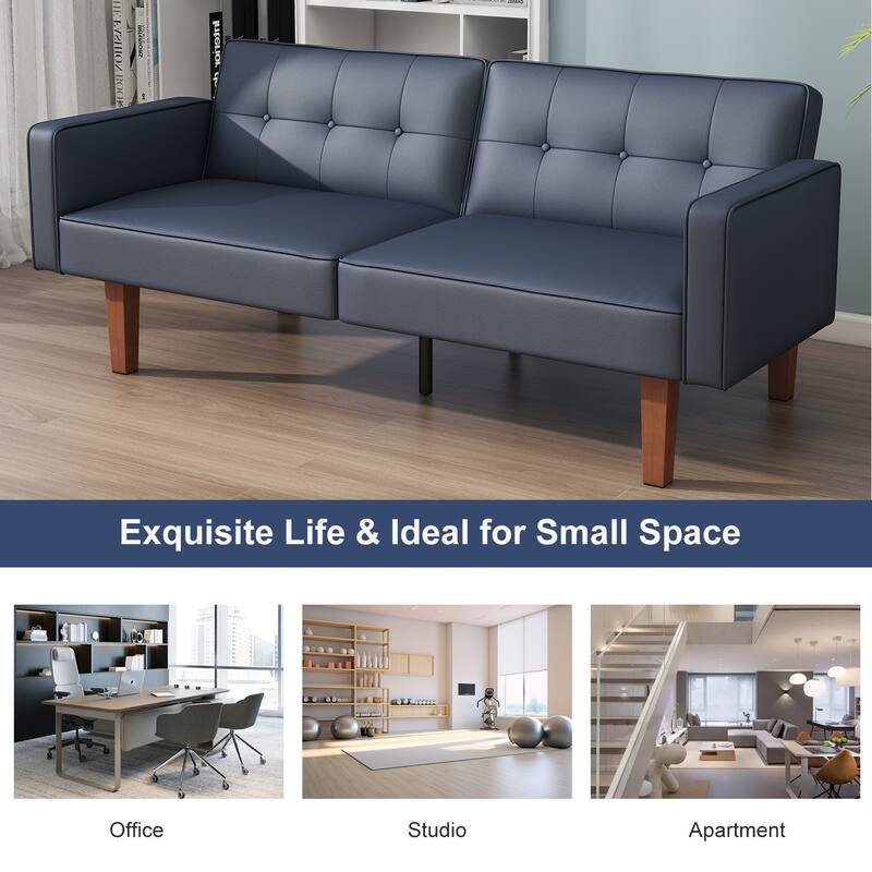 68 in. Twin Size Convertible Sofa Bed Couch w/ Tufted Adjustable Backrest, 5 Colors Optional - 22.44"D x 68.11"W x 28.74"H