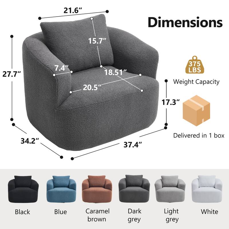 360°Swivel Round Upholstered Comfy Chair With One Soft Pillow, Teddy Fleece High-Resilience Sponge Single Sofa