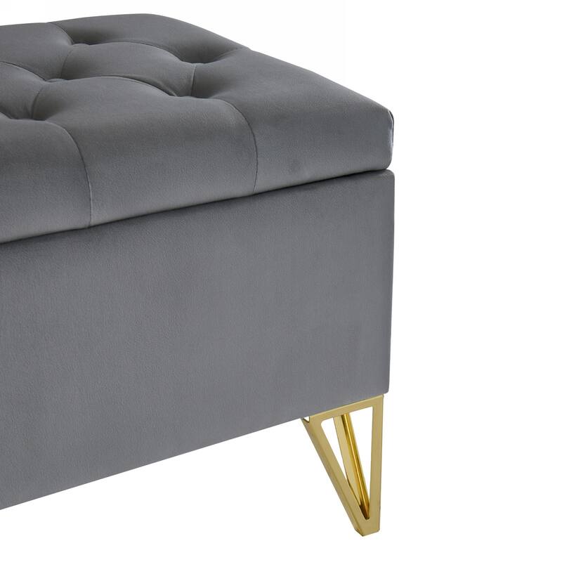 Rectangular Velvet Storage Ottoman - Sturdy Frame, Easy Leg Installation