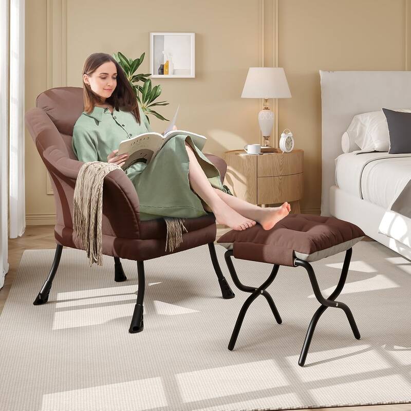 Lazy Chair, Ergonomic Reading Armchair Foldable Footrest, Modern Lounge Chair Removable Washable Cover