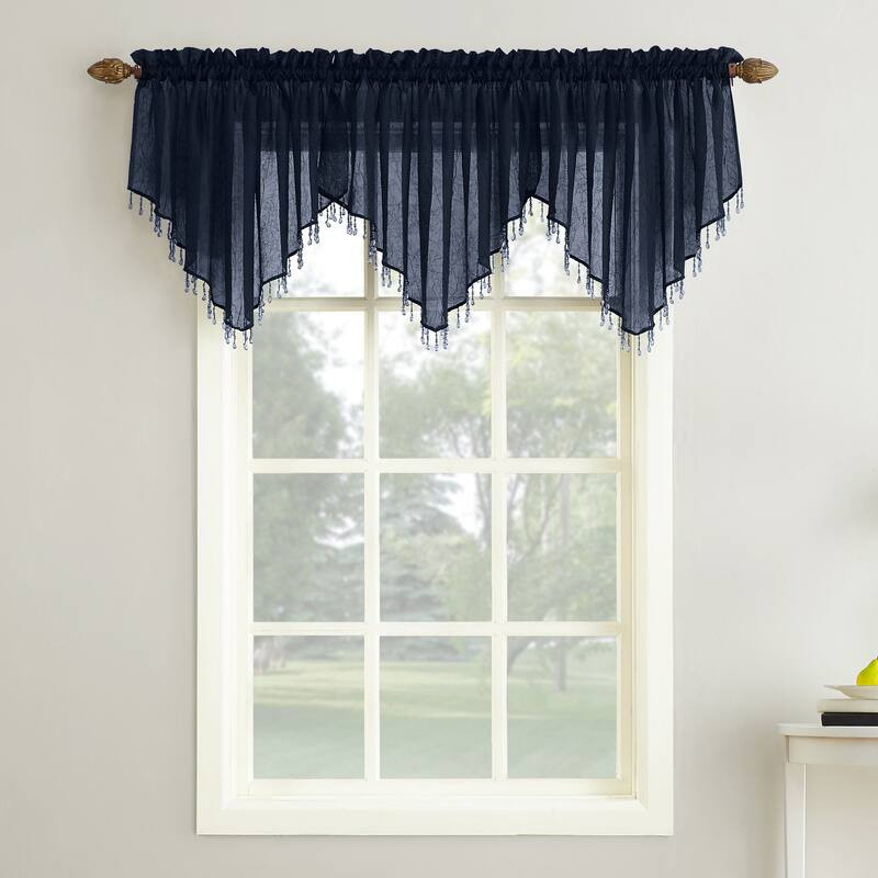 No. 918 Erica Crushed Voile Ascot Beaded Sheer Rod Pocket 1-Piece Curtain Valance - 51x24 - Navy