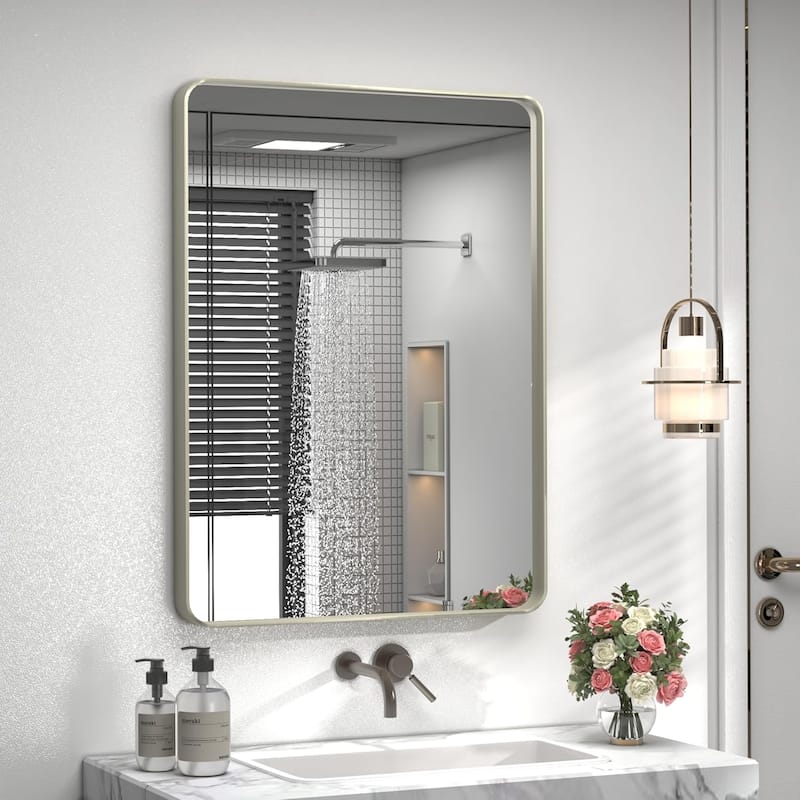 Aluminum alloy Framed Tempered Glass Wall Bathroom Vanity Mirror - 30" x 22" - Silver