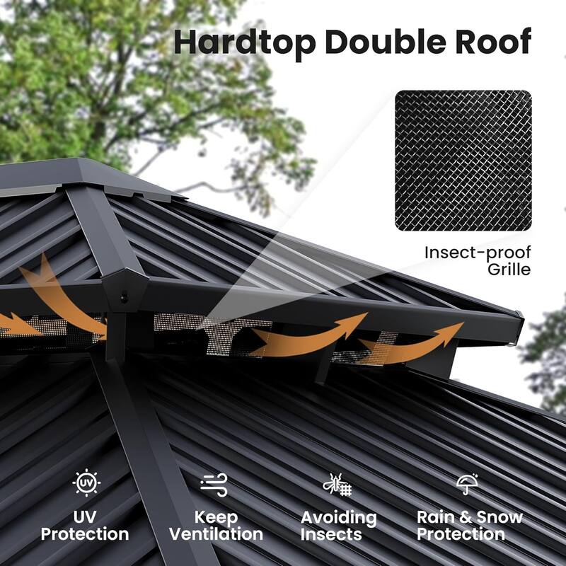COSIEST 10'x12'Hardtop Gazebo with Netting and Curtains
