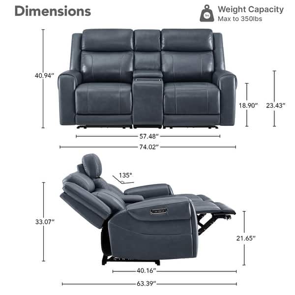 dimension image slide 0 of 14, Leo Power Wall Hugger Reclining Sofa with Multi-Function Console