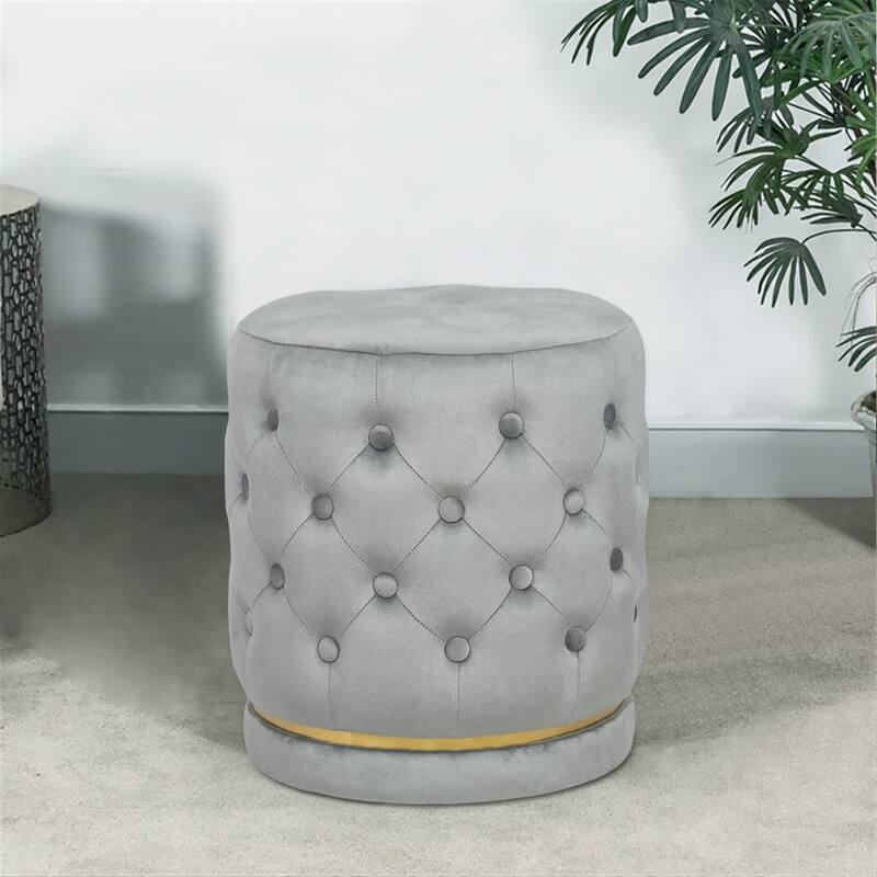 Adeco 18.3" Height Button Tufted Upholstered Round Ottoman