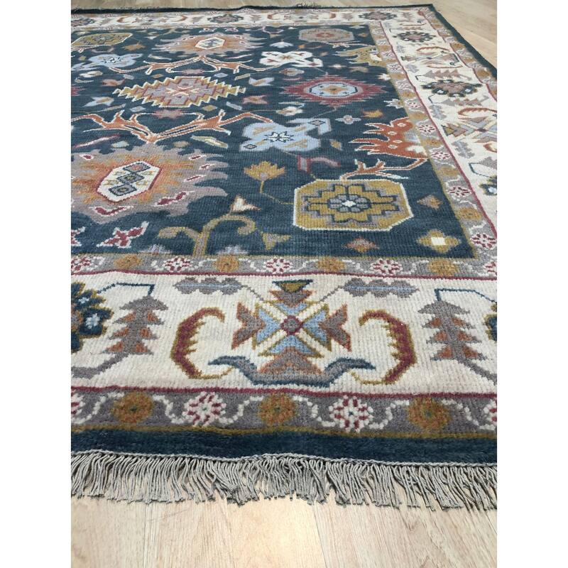 Home Decor EORC Hand-Knotted Wool Colorful Oushak Classic Rug, Charcoal Luxurious & Timeless Area Rug for Adding Sophistication