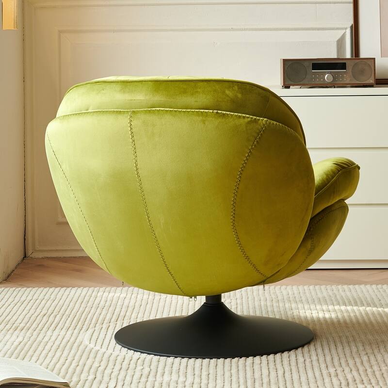 Swivel Leisure Chair Velvet Upholstered Lounge Chair Comfortable Deep Buttons Backrests Chair with Ottoman