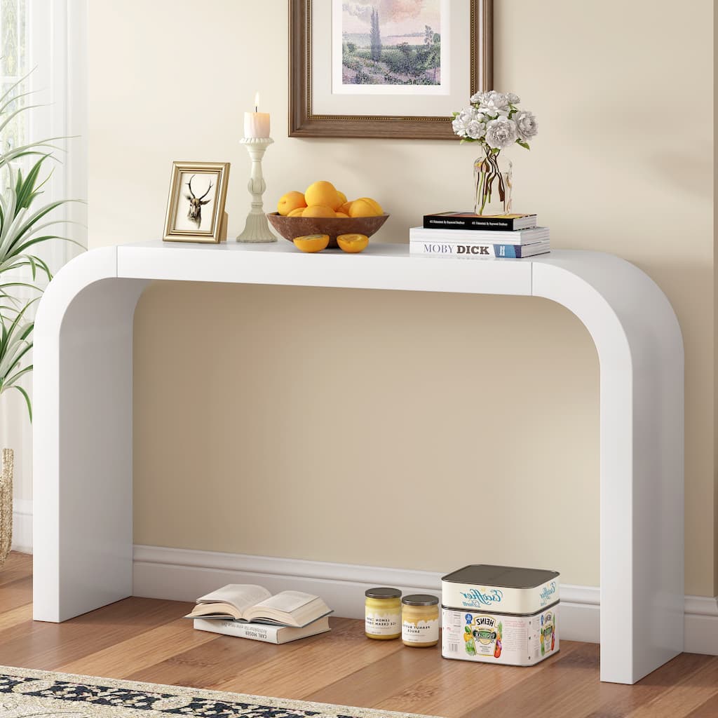 52" Console Table with Curved Edge, Wooden Entryway Table, Farmhouse Sofa Table Display Table for Hallway, Living Room