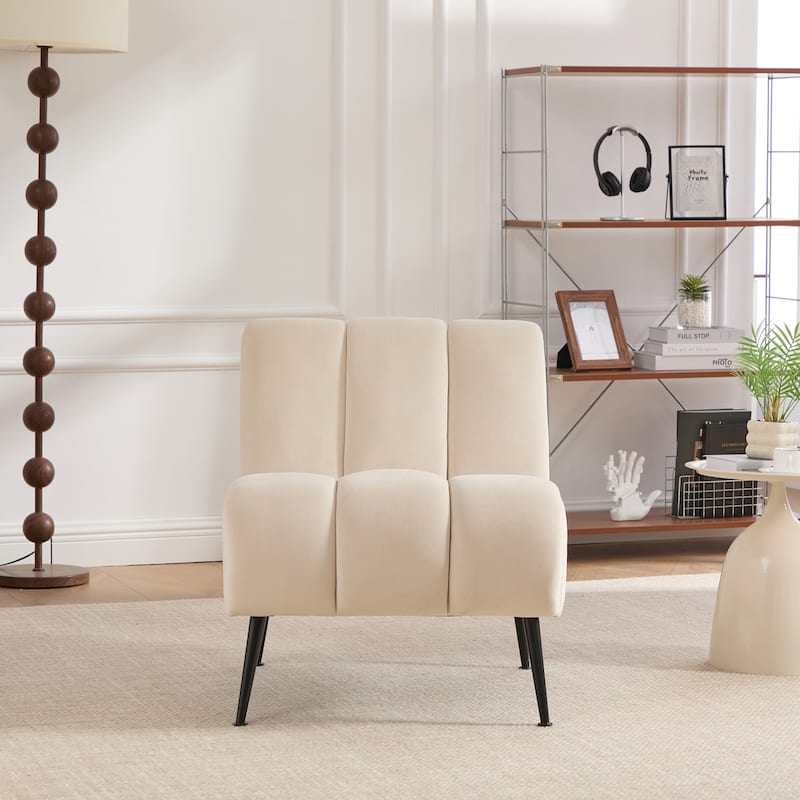 Modern Upholstered Armless Chair with Black Metal Legs,Accent Chair for Living Room,Bedroom,Office and Reading Room
