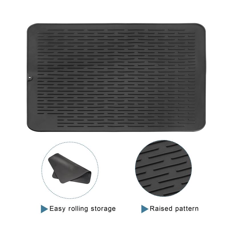 Silicone Dish Drying Mat Drainer Mat Kitchen Drying Board Pad 58x46cm - 58 x 46 x 0.5cm - Black