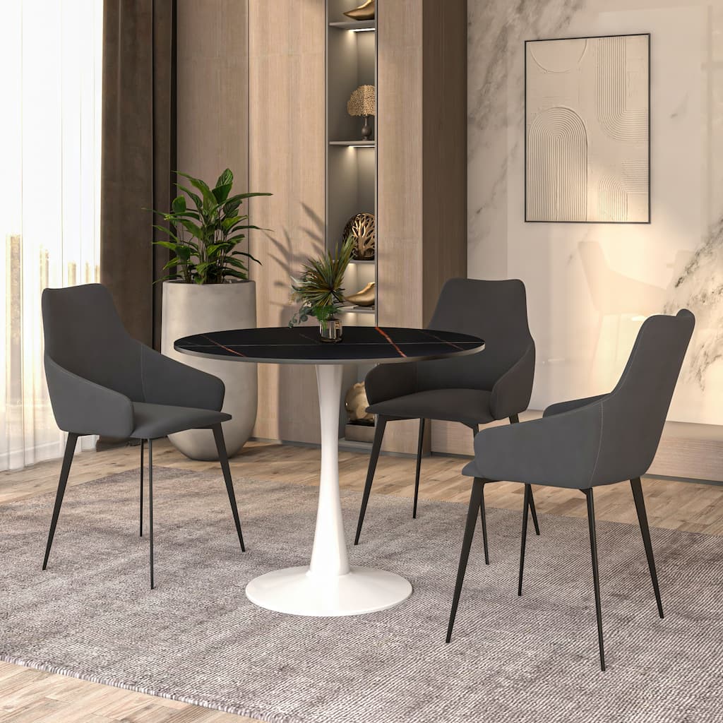 Bristol Series Modern 35" Round Dining Table with Sintered Stone Top and White Steel Pedestal Base for Home or Restaurant Use
