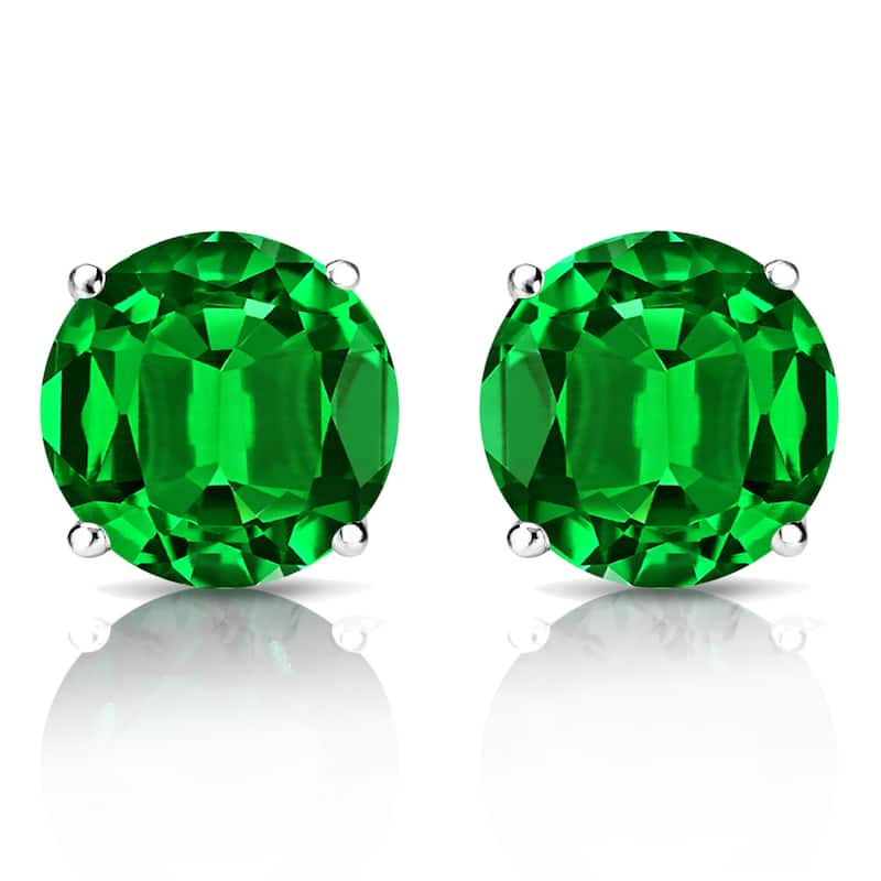Auriya 14k Gold Lab Grown Gemstone Green Emerald Stud Earrings Round 0.25 to 5.00 ct. tw. 4-Prong Basket Push-Back