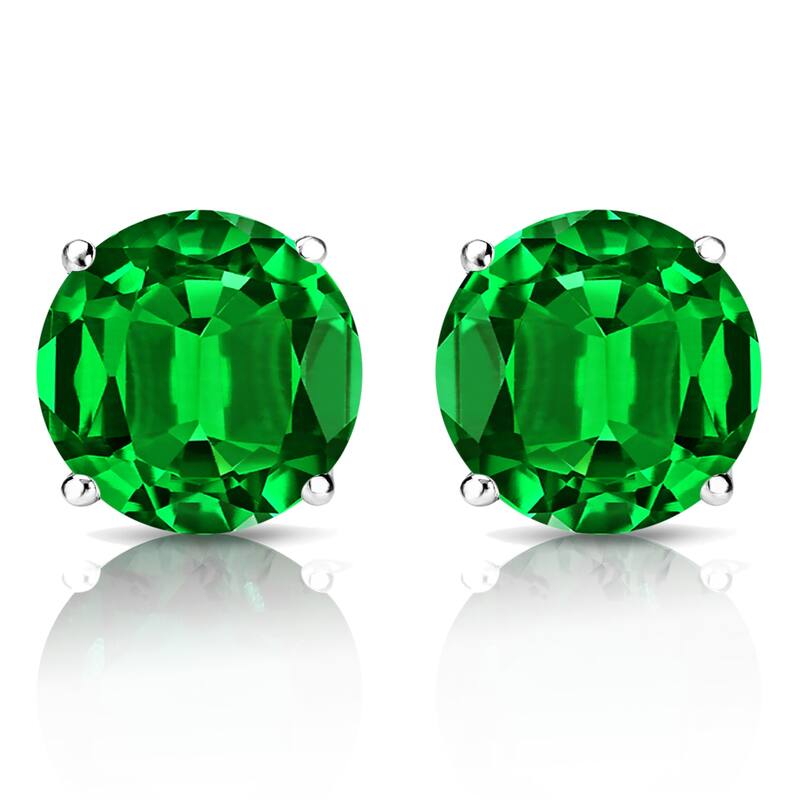 Auriya 14k Gold Lab Grown Gemstone Green Emerald Stud Earrings Round 0.25 to 5.00 ct. tw. 4-Prong Basket Screw-Back