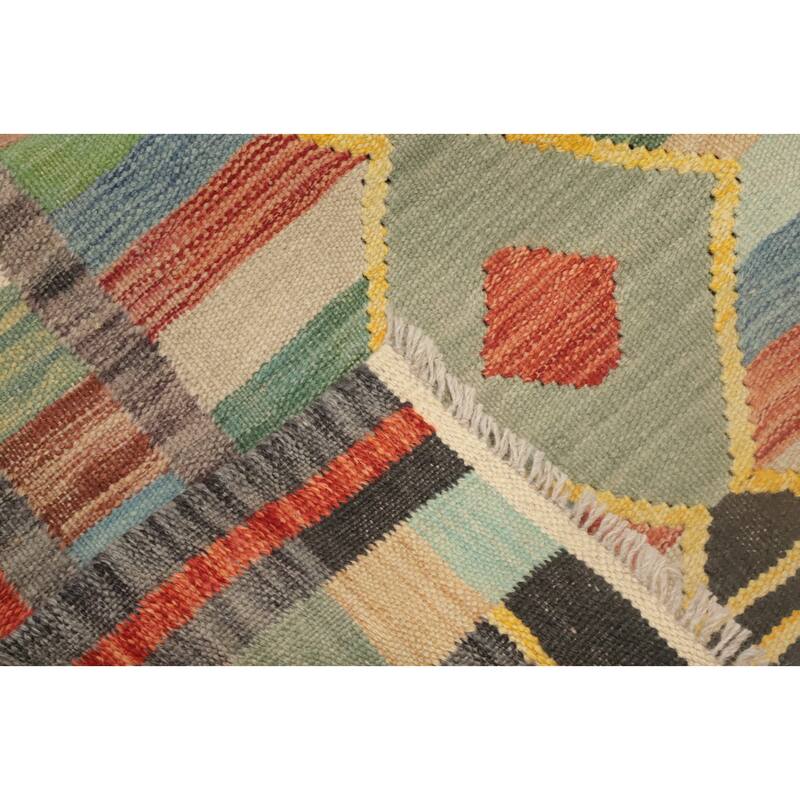 Hand Woven Oriental 100% Wool Carpet Southwestern Tribal Multi-Colored Kilim Runner Rug - 8' 1'' X 2' 2''