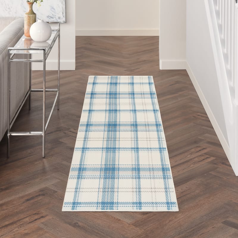 Nourison Grafix Plaid Farmhouse Area Rug - 2' 3" x 7' 6" - Ivory/Blue