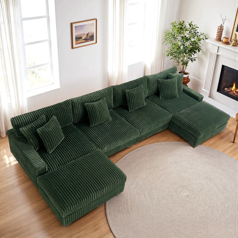 Anne 150" W Upholstered Plush Corduroy Modular Sectional Sofa