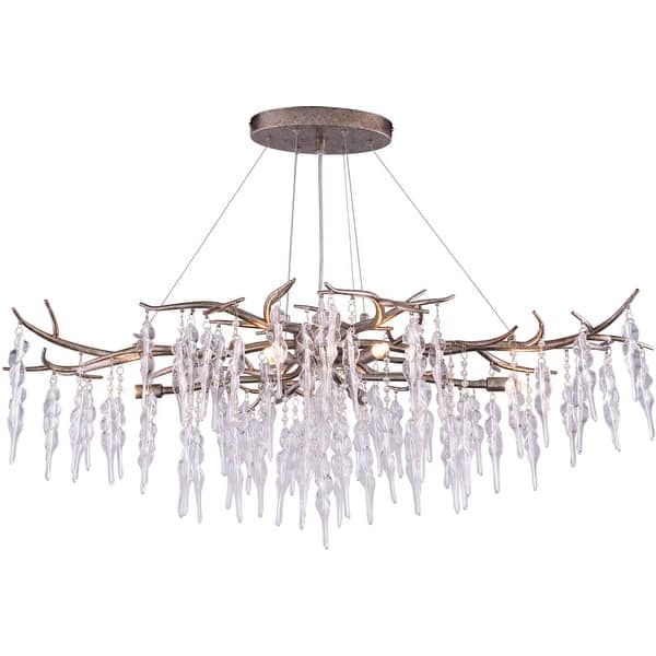 slide 2 of 8, Vaxcel Lighting Rainier 6 Light 40" Wide Crystal Waterfall Chandelier Silver Mist