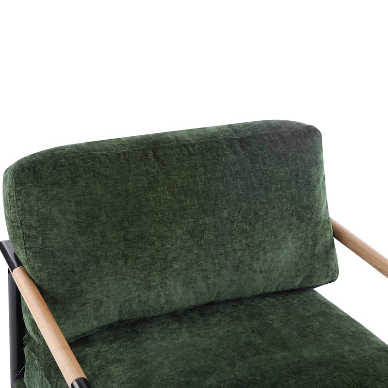 27.56" Modern Accent Chair with Plush Cushions, Minimalist Metal Frame, and Wooden Armrest Design