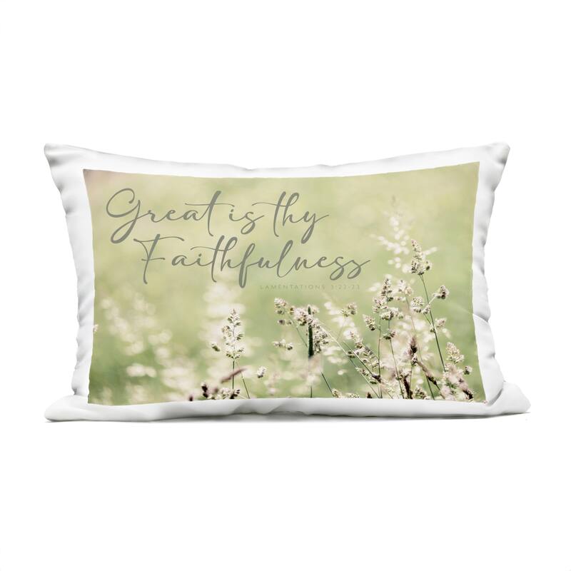 Stupell Spiritual Faithfulness with Florals Printed Outdoor Throw Pillow Design by ERIN MARIE - Accent - Polyester - Green - Single