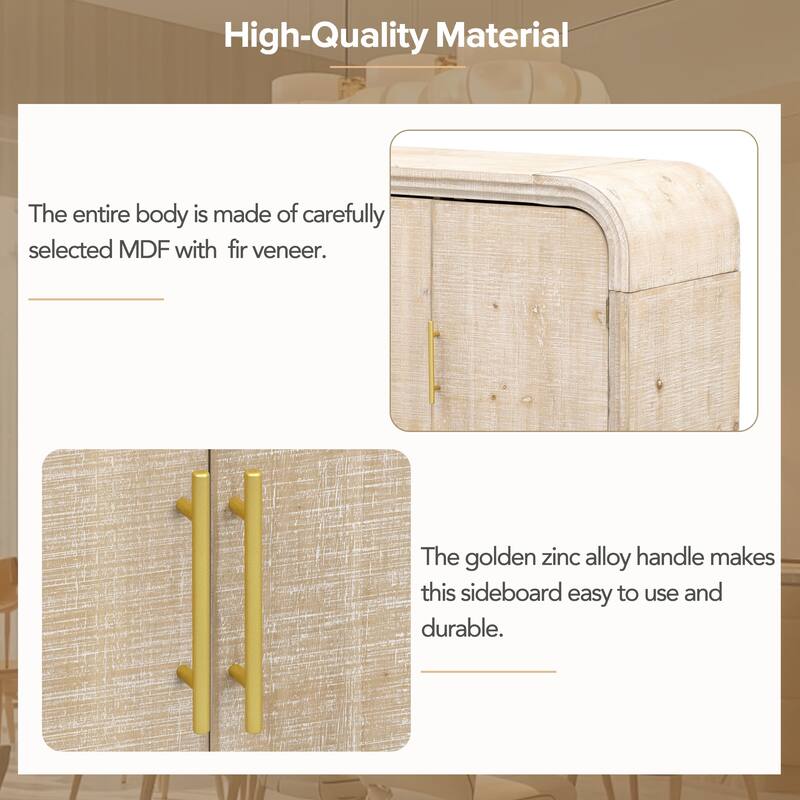 Retro Style Sideboard with Gold Handles and Adjustable Dividers for Living Room or Dining Room