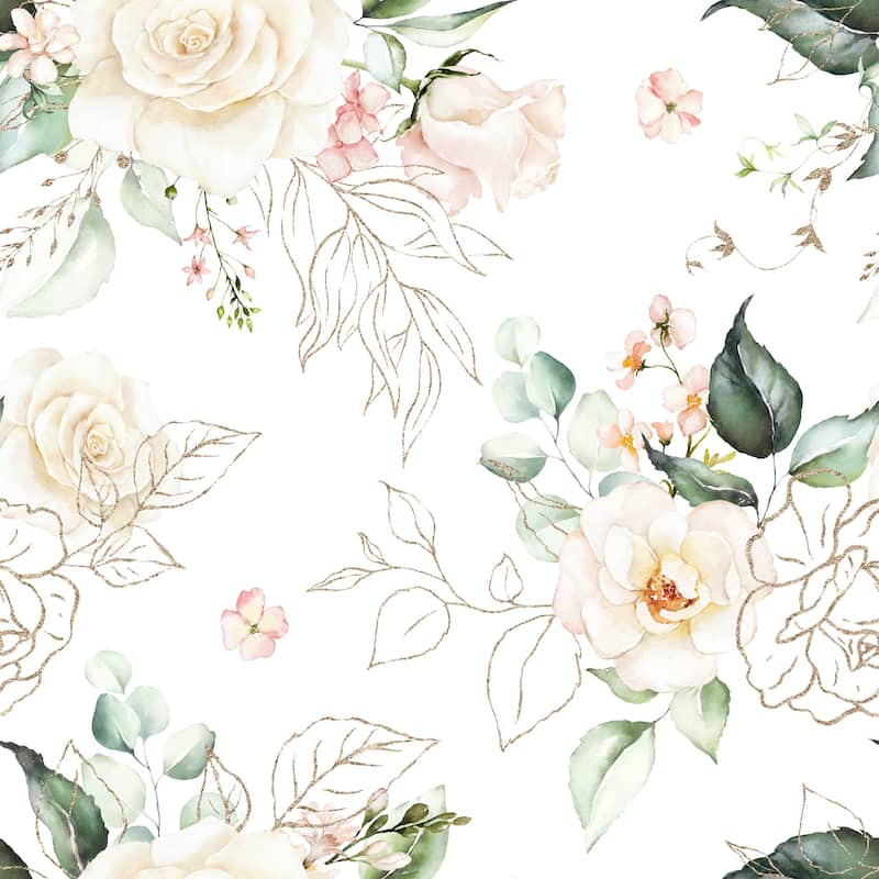 Anna Roses Bouquet Removable Wallpaper - 24'' inch x 10'ft - 24'' inch x 10'ft - Green