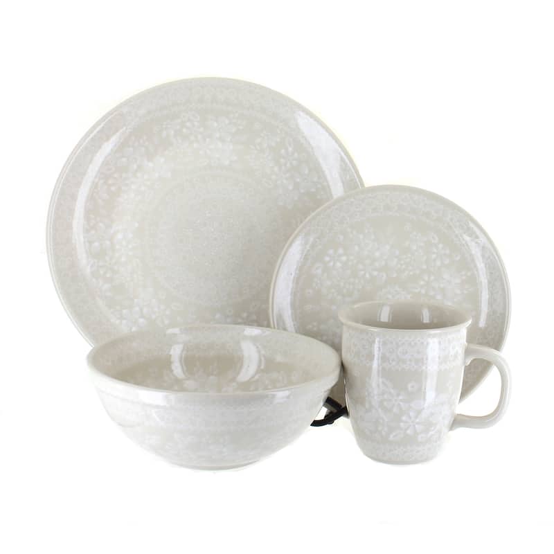 Blue Rose Polish Pottery Manufaktura Dinnerware (4PC) - White Lace