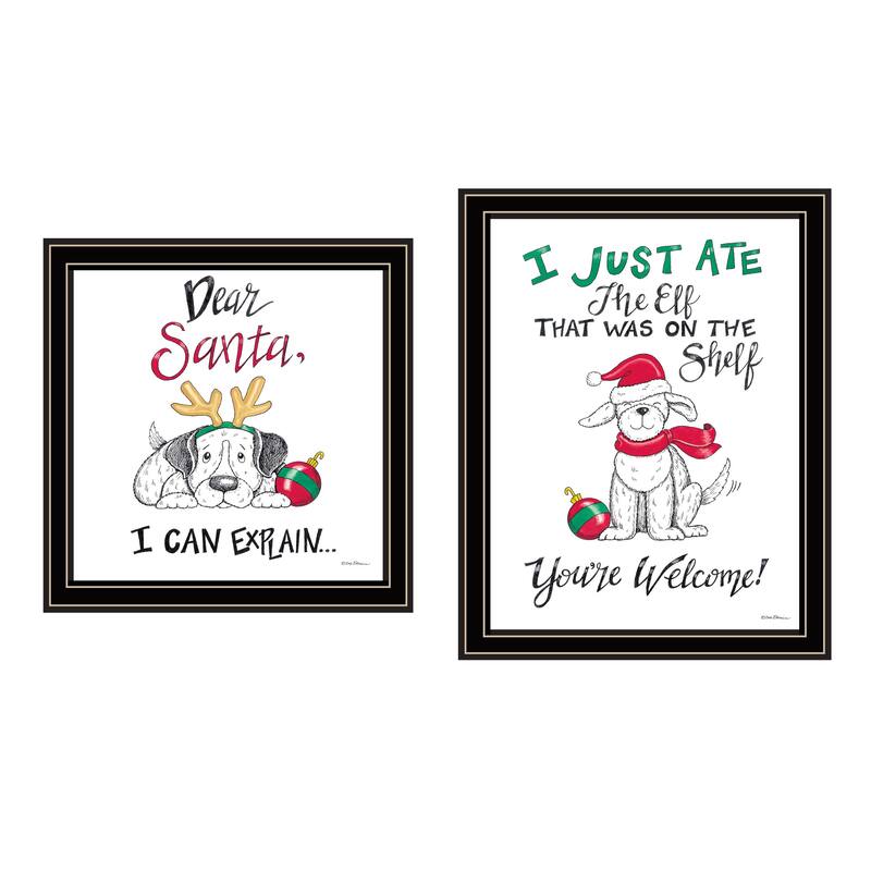 2-Piece Framed Wall Art Set - Humorous "Dear Santa, I Can Explain", Black Frame