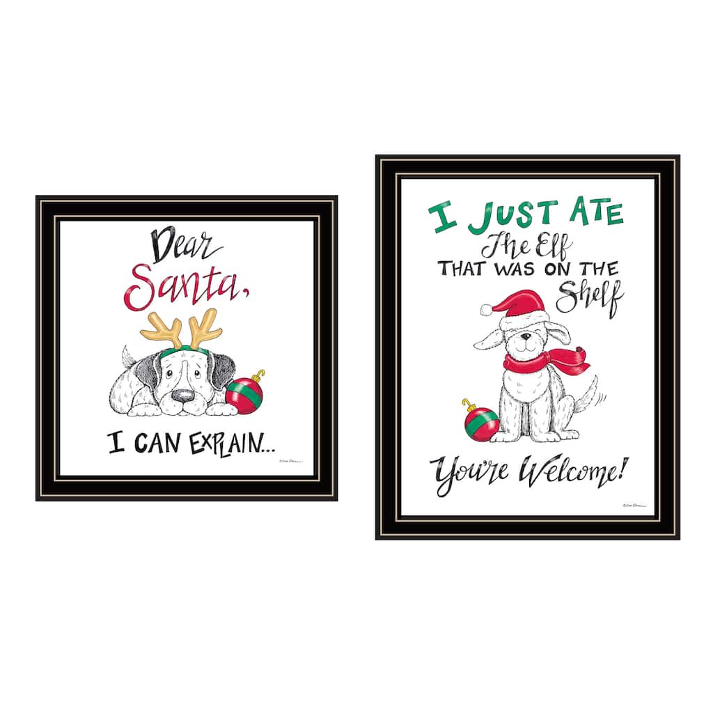 2-Piece Framed Wall Art Set - Humorous "Dear Santa, I Can Explain", Black Frame