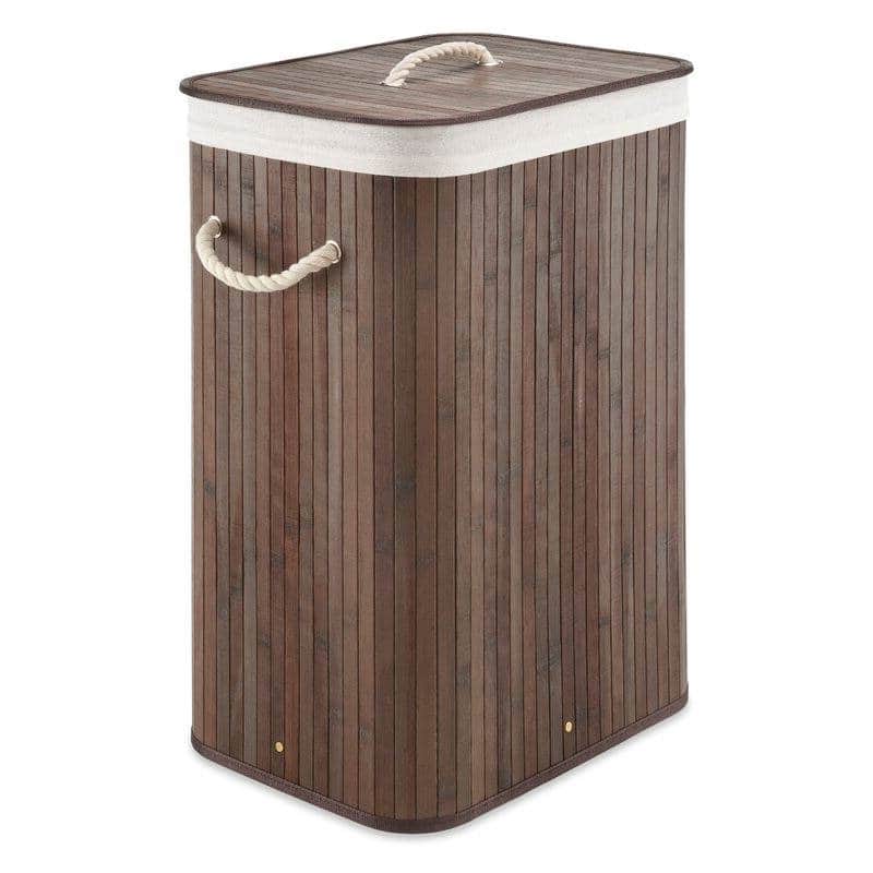 Brown Wicker Laundry Hamper with Removable Liner, Lid and Rope Handles - 12.25 x 16.25 x 23.38 (LxWxH)