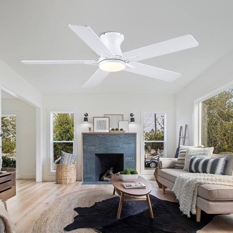 46"/52" Inches Flush Mount Modern Quiet Ceiling Fan with Light and Remote,5 Blades,for Living room,Bedroom