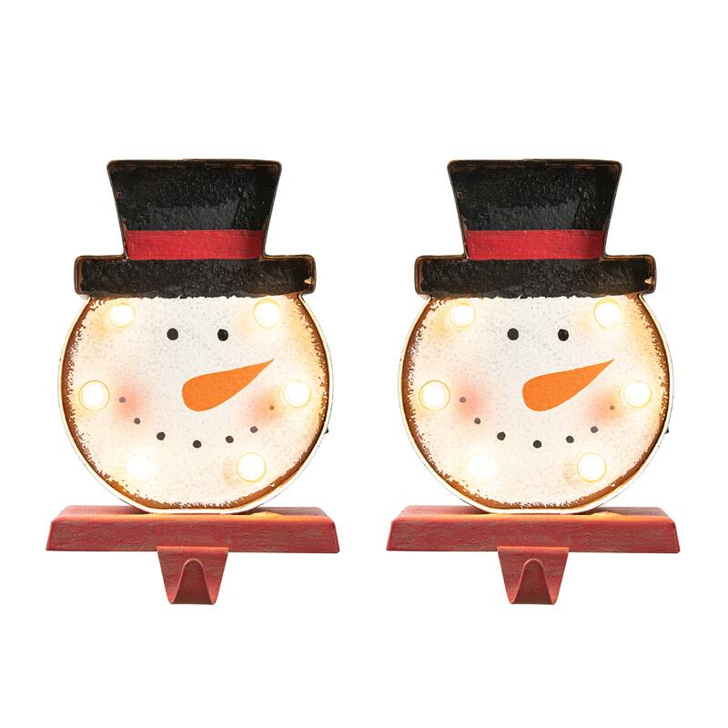 Glitzhome Marquee LED Cartoon Tree Snowman Christmas Stocking Holders Mantel Ornament