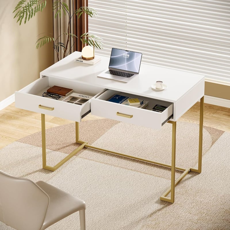 2-Drawer Computer Desk, Rectangular Writing Desk, Home Office Study Table Small Space Workstation Dressing Table for Bedroom