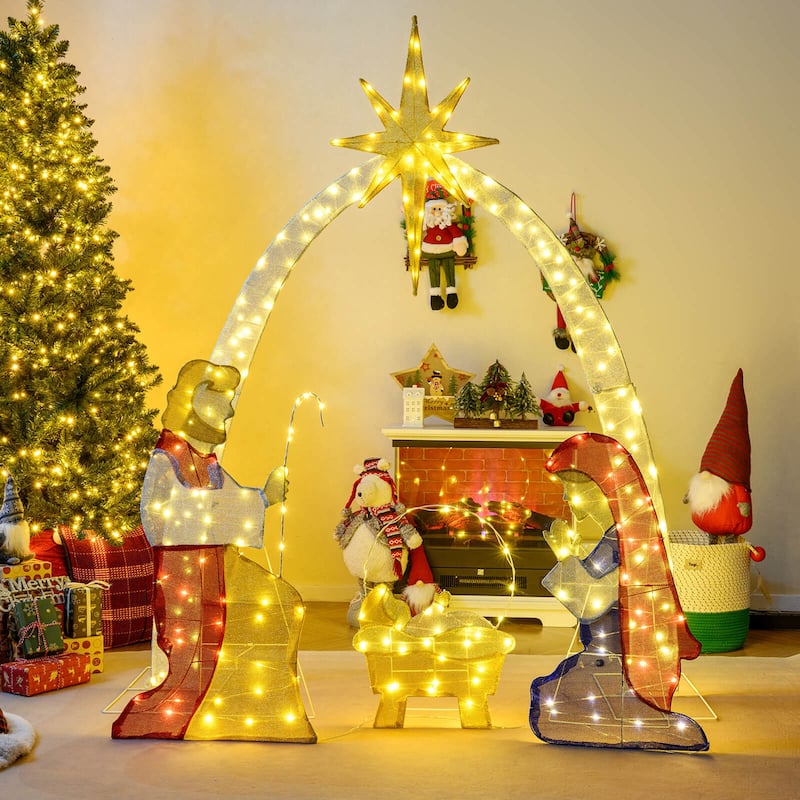 Costway 6 Ft Lighted Nativity Scene with 240 Warm White LED Lights for - as pic shows - See Details