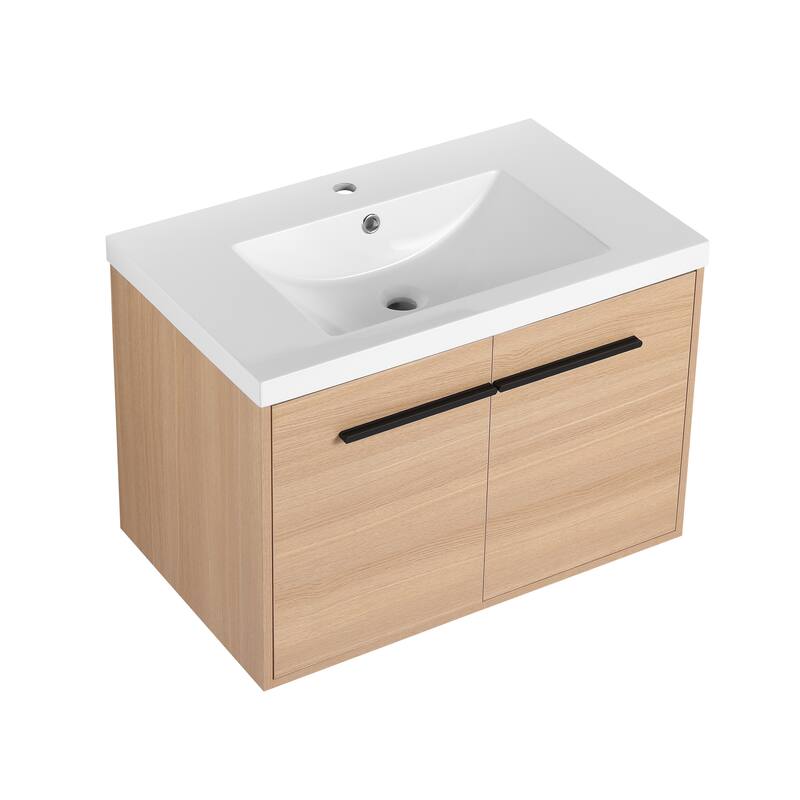 GDFStudio - Levistar Modern Wall-Mounted Bathroom Vanity Set with Scratch-Resistant Resin Sink & Soft Close Doors