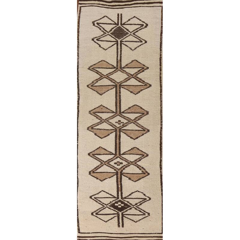 Geometric Anatolian Natural Dye Runner Rug Hand-knotted Wool Carpet - 3'0"x 11'0"