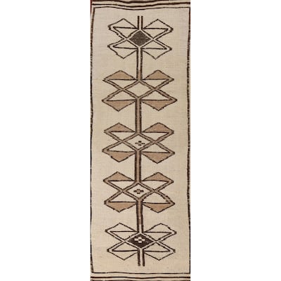 Geometric Anatolian Natural Dye Runner Rug Hand-knotted Wool Carpet - 3'0"x 11'0"