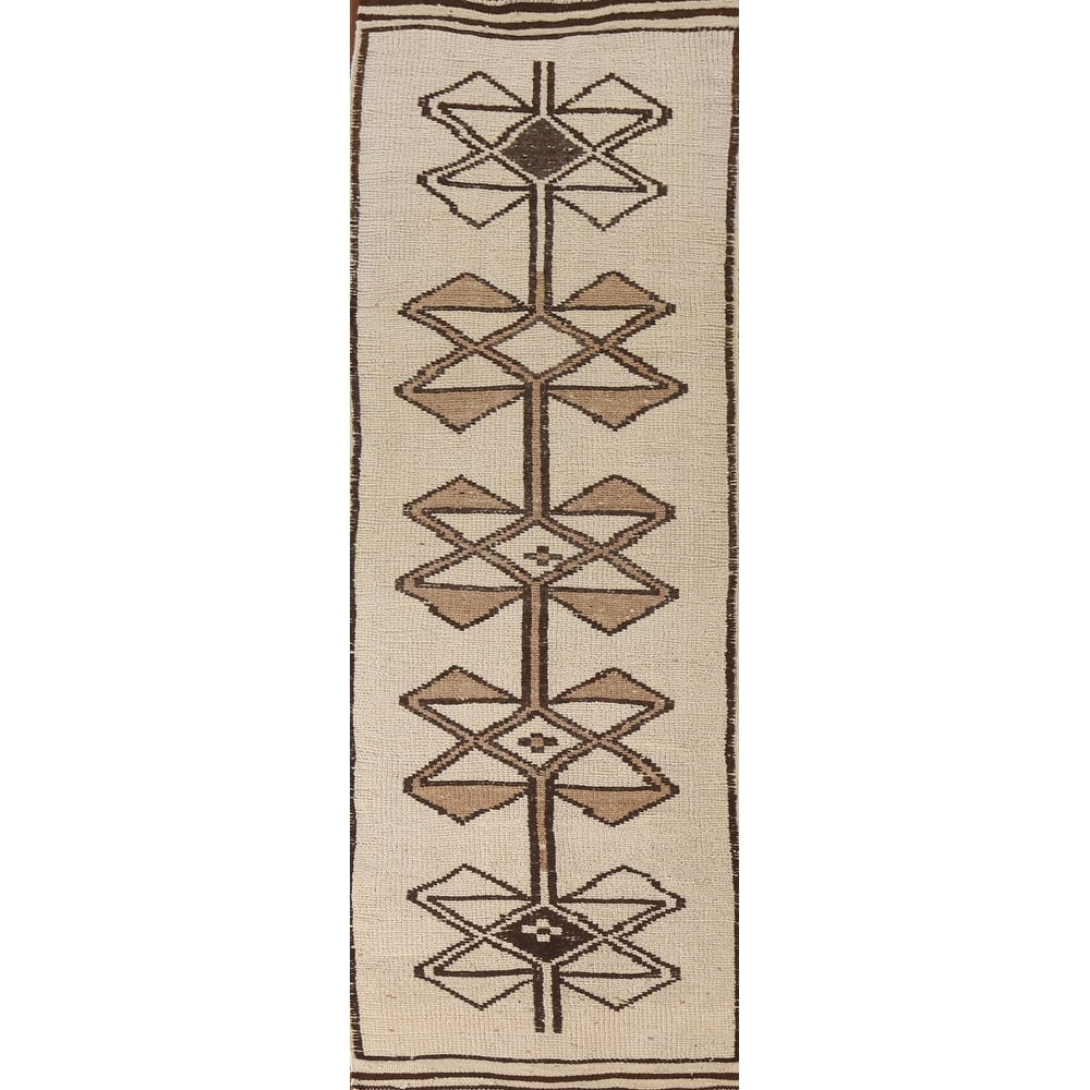 Geometric Anatolian Natural Dye Runner Rug Hand-knotted Wool Carpet - 3'0"x 11'0"