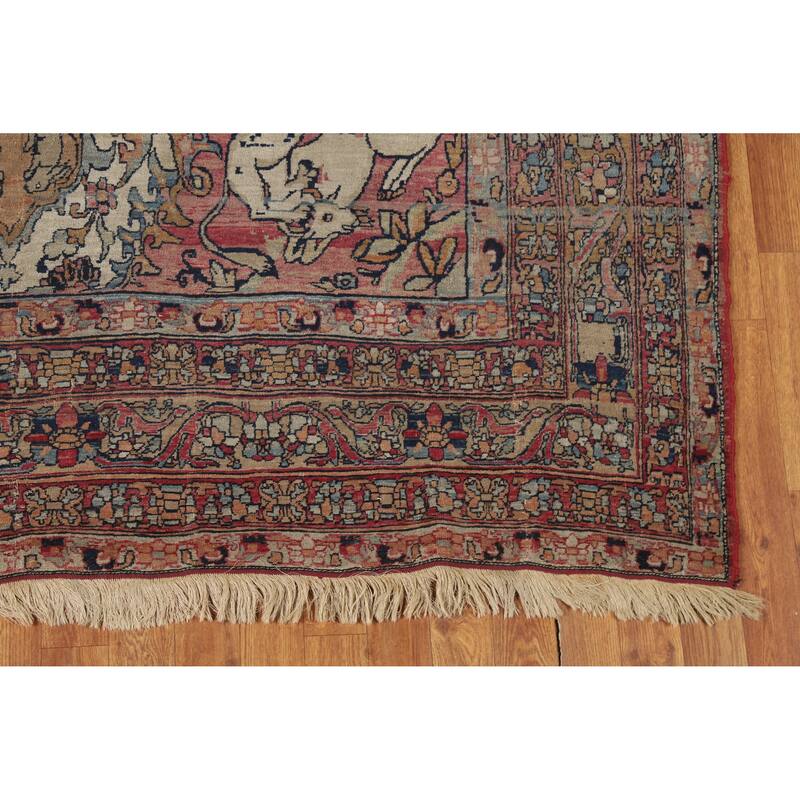 Hand Knotted Oriental 100% Wool Carpet Traditional Floral Beige & Ivories Kerman Area Rug - 12' 1'' X 6' 5''