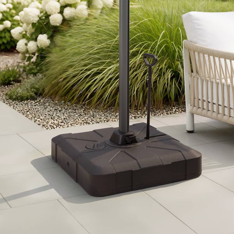 Heavy Duty 350 LBS Water Sand Fillable Patio Cantilever Offset Umbrella Base Stand with Wheels and Drag Rod