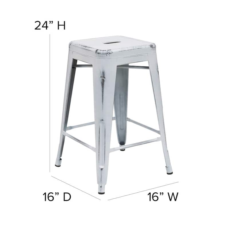 4 Pack 24" High Backless Distressed Metal Indoor-Outdoor Counter Height Stool