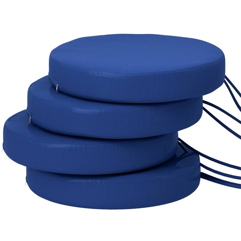 Polyester Round Chair Cushions Set of 4 with Ties - 15" Dia. x 2.8" H - Blue