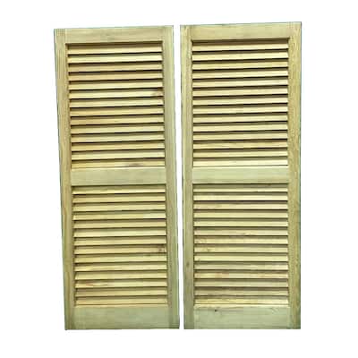 Solid Wood LOUVERED SHUTTERS, 1 PAIR (2 PCS), 15"(W) X 39"(H) - 39"
