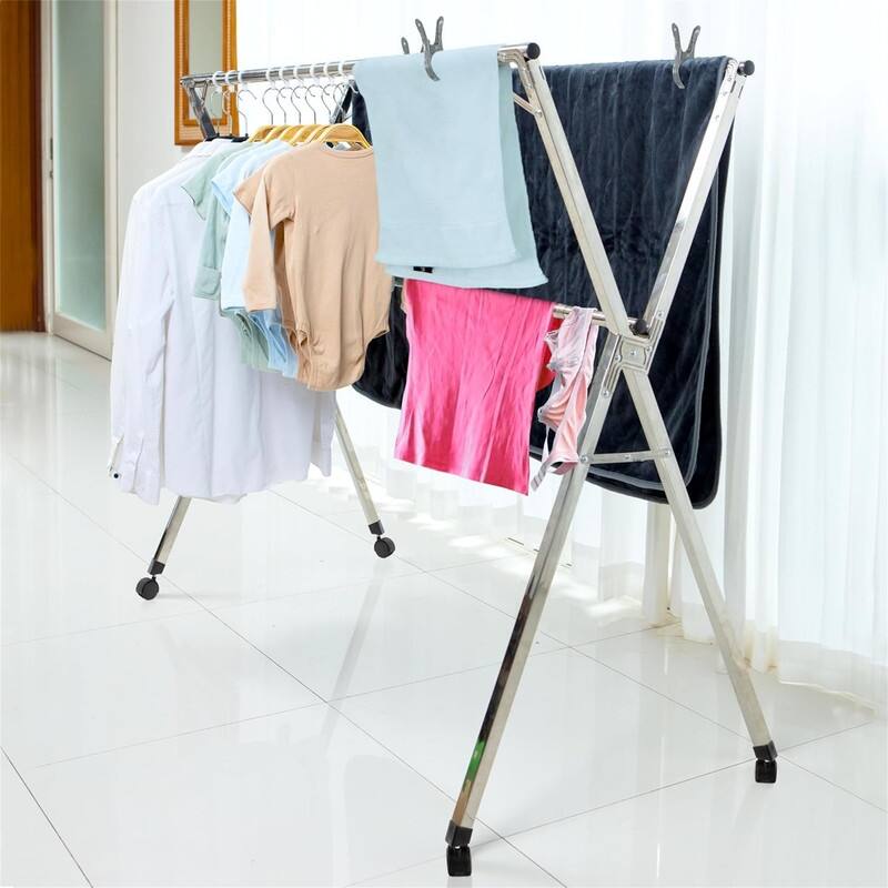Foldable Drying Rack with Wheels - 95", 20 Clips