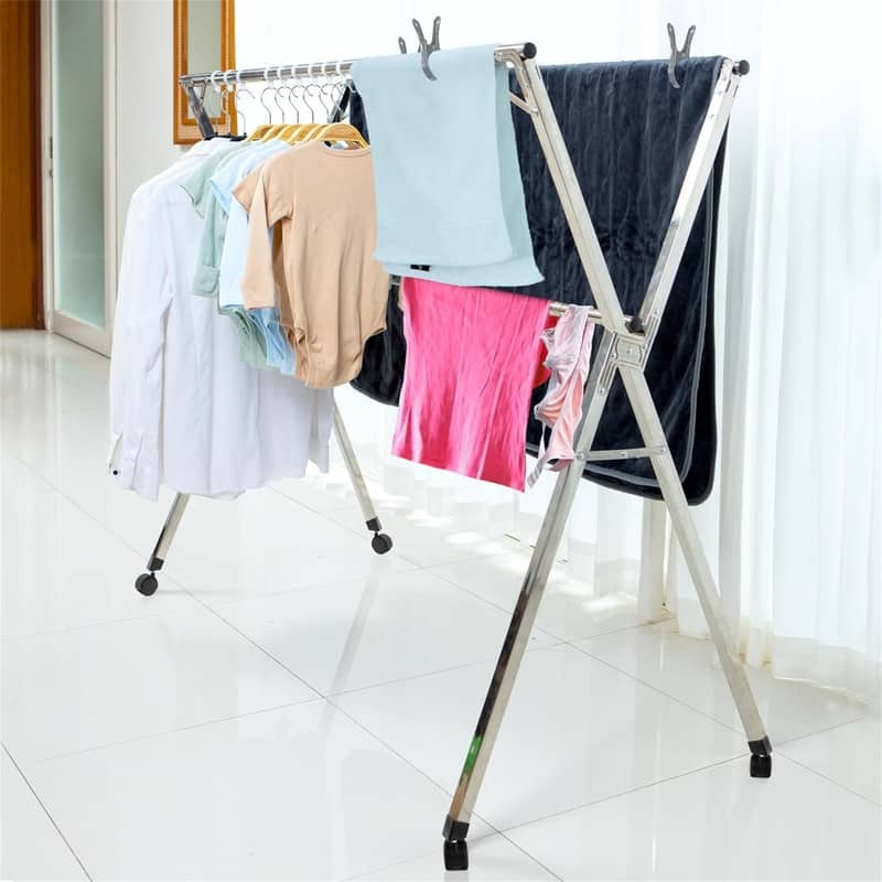 Foldable Drying Rack with Wheels - 95", 20 Clips