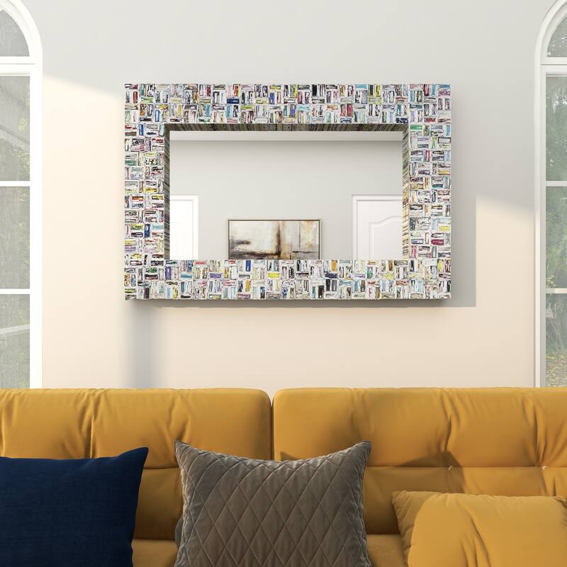 Multi Colored Paper Handmade Recycled Magazine Frame Room Wall Mirror