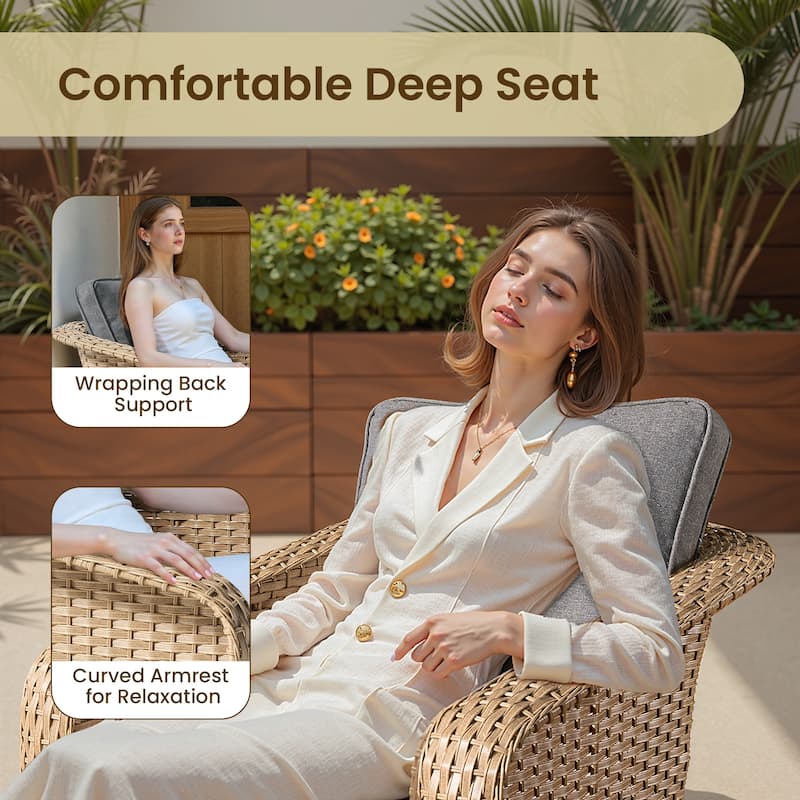 OVIOS Outdoor Wicker Swivel Chair 3-Piece Set (with Side Table)
