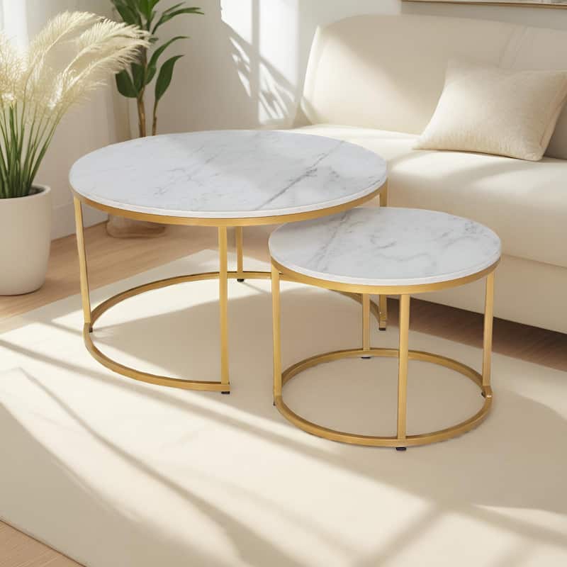 JJS Round Nesting Coffee Table Set of 2 Stacking End Tables for Living Room, Modern Cocktail & Sofa Side Tables