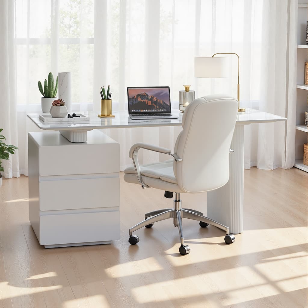 Rectangular Writing Desk Computer Desk, Home Office Desk, Faux Marble Top