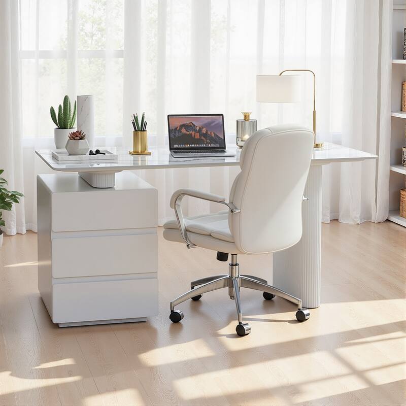 Rectangular Writing Desk Computer Desk, Home Office Desk, Faux Marble Top - 63"L